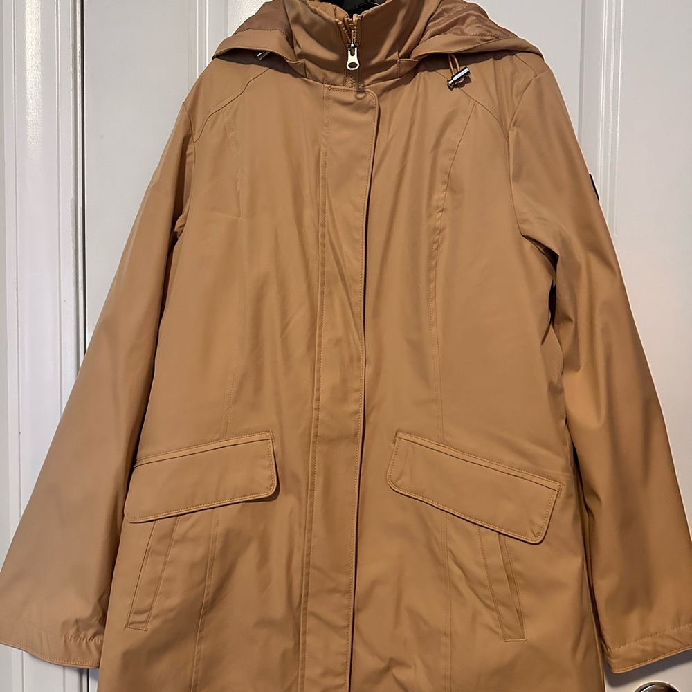 2 in 1 Lands' End Women's Camel Hooded Trench Coat and Vest - Picture 1 of 8